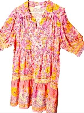 Umgee Pink and Yellow Floral Tiered Kids Tunic